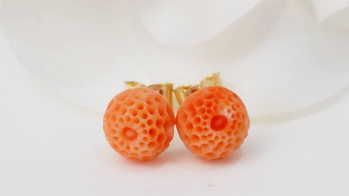 Boucles d'Oreilles Corail Sculpté-photo-3