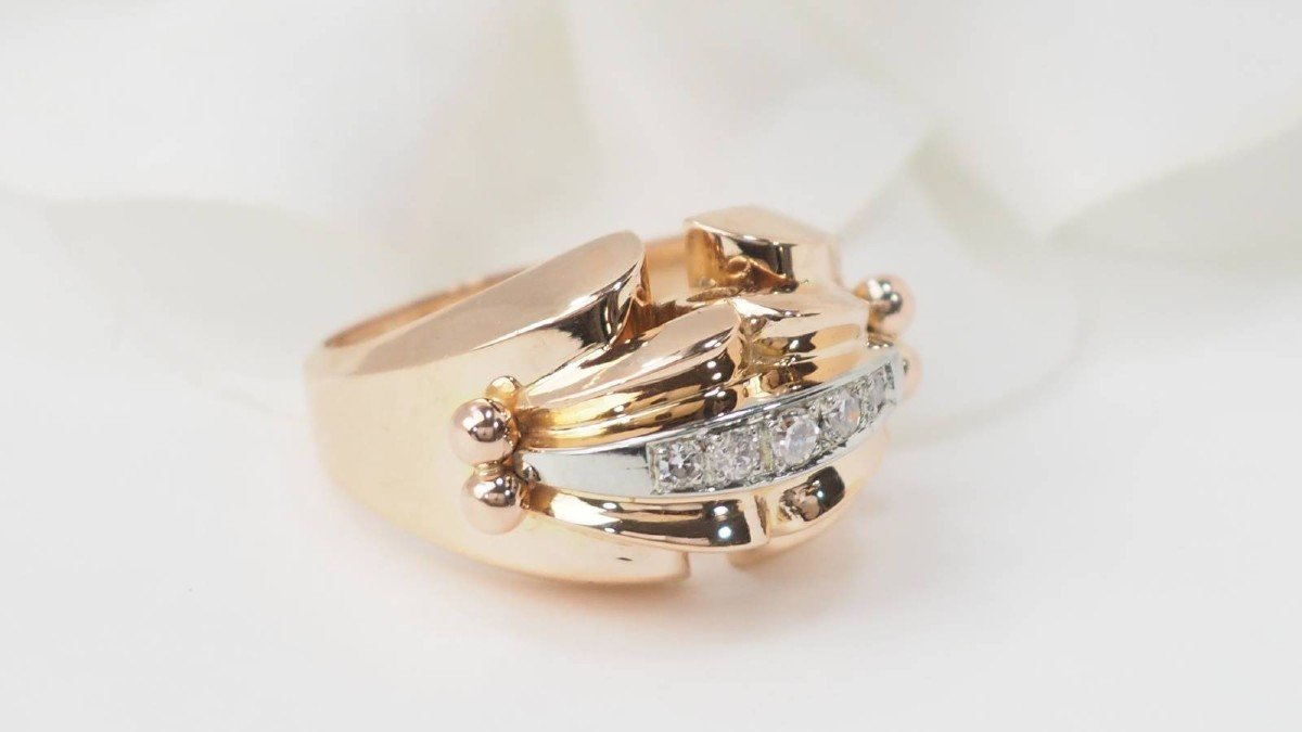 40s Tank Ring In Rose Gold And Diamonds -photo-3