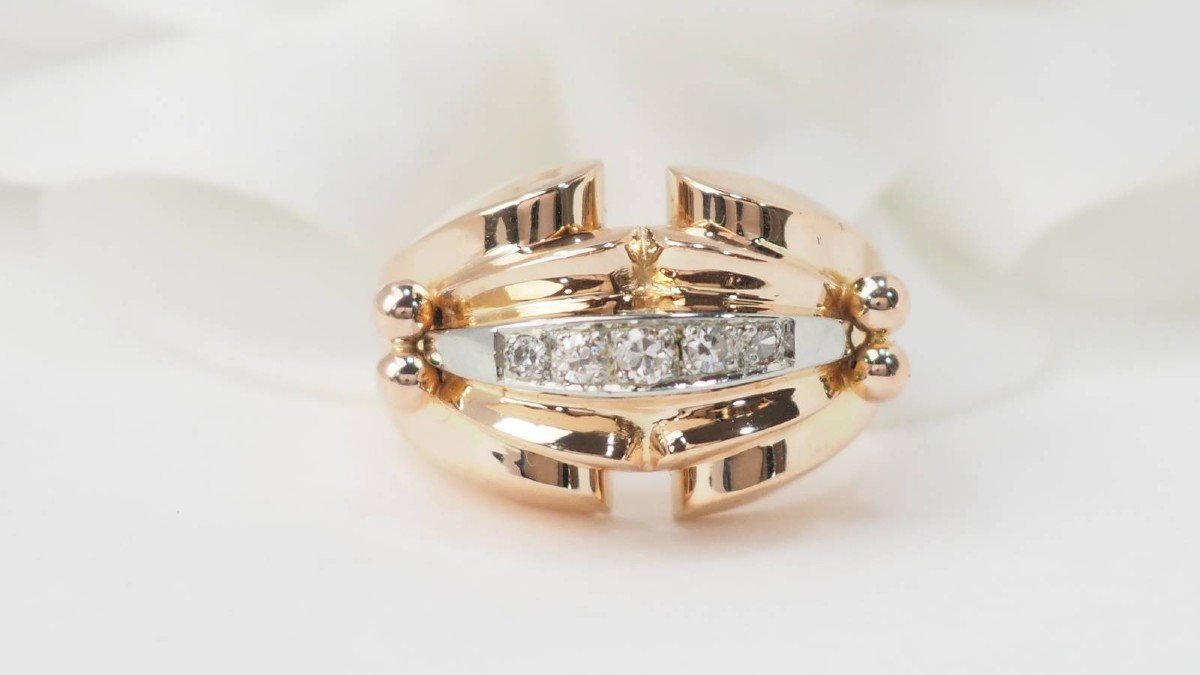 40s Tank Ring In Rose Gold And Diamonds -photo-2