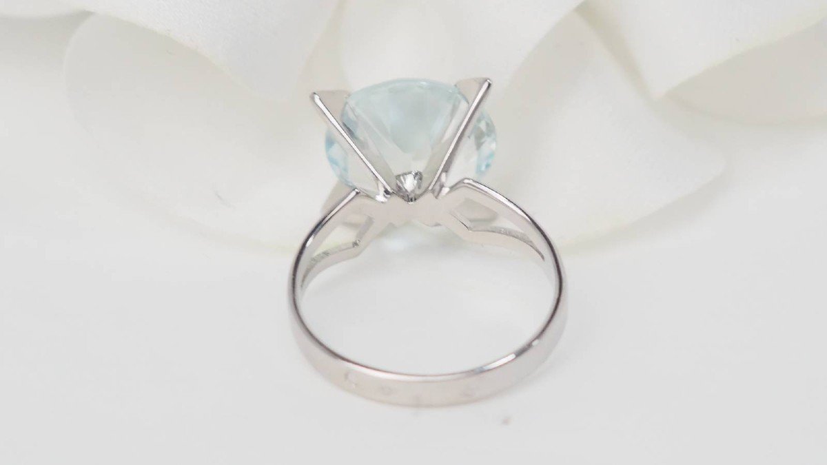 Bague Vintage En Or Blanc Et Aigue Marine-photo-3