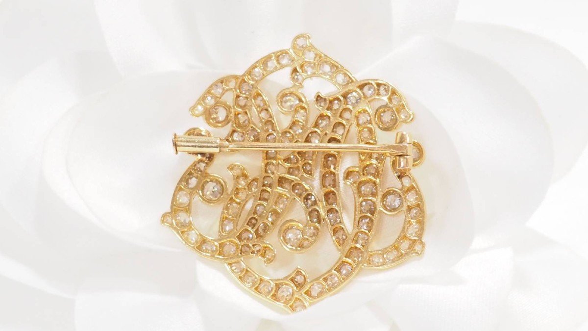 Broche Volutes Art Nouveau En Or Jaune Et Diamants-photo-1