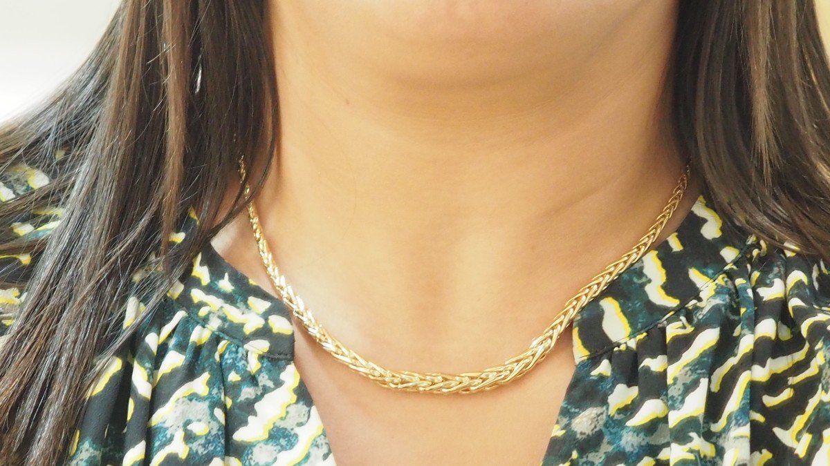 Yellow Gold Palmier Mesh Necklace -photo-2