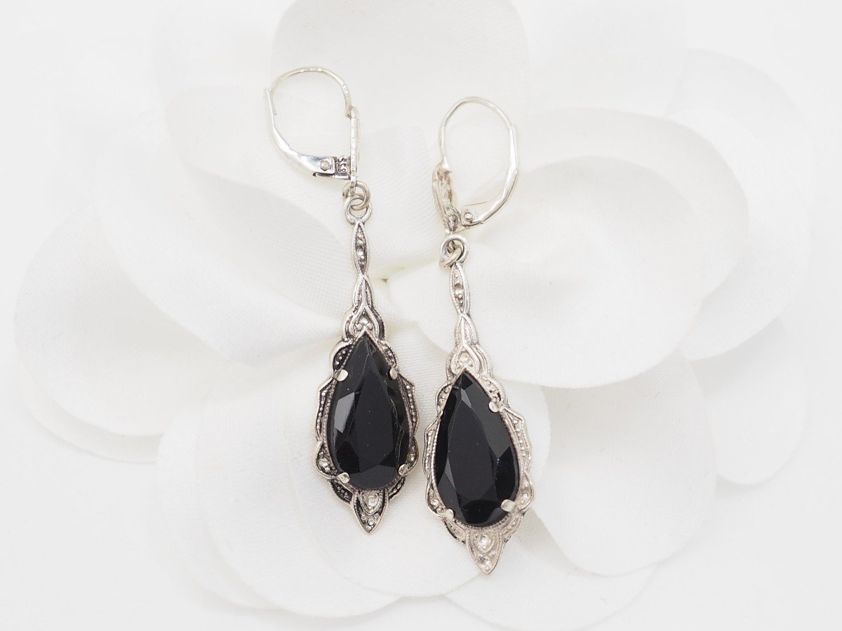 Silver And Onyx Earrings-photo-2