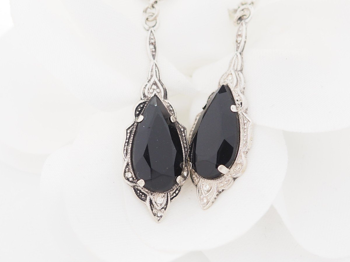 Silver And Onyx Earrings-photo-3