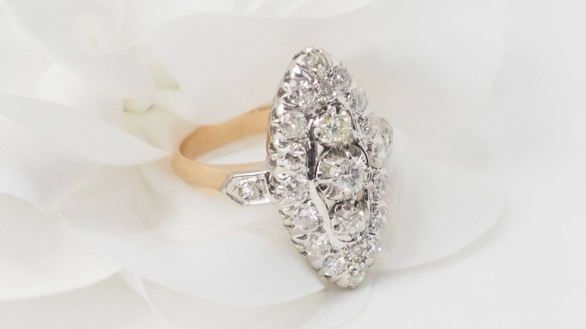 Marquise Ring In Two-tone Gold And Diamonds-photo-3