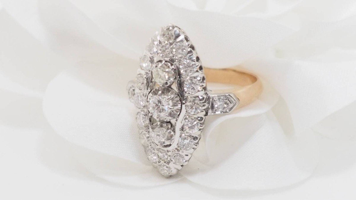 Marquise Ring In Two-tone Gold And Diamonds-photo-4