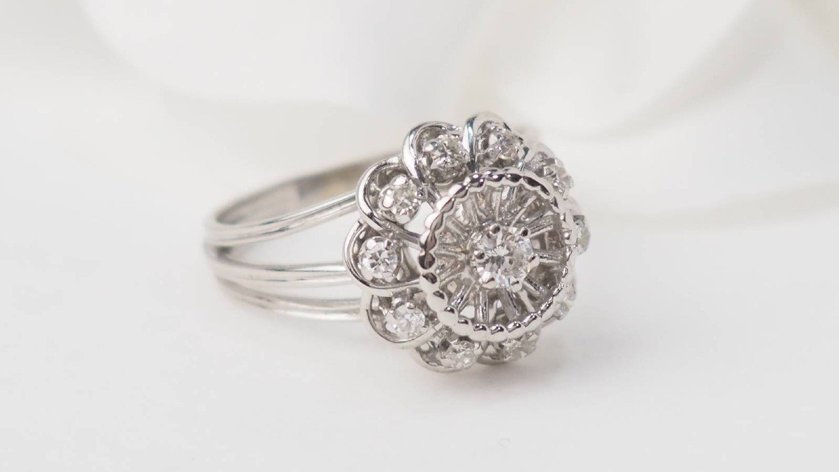 Bague Marguerite d'Occasion En Or Blanc Et Diamants-photo-2