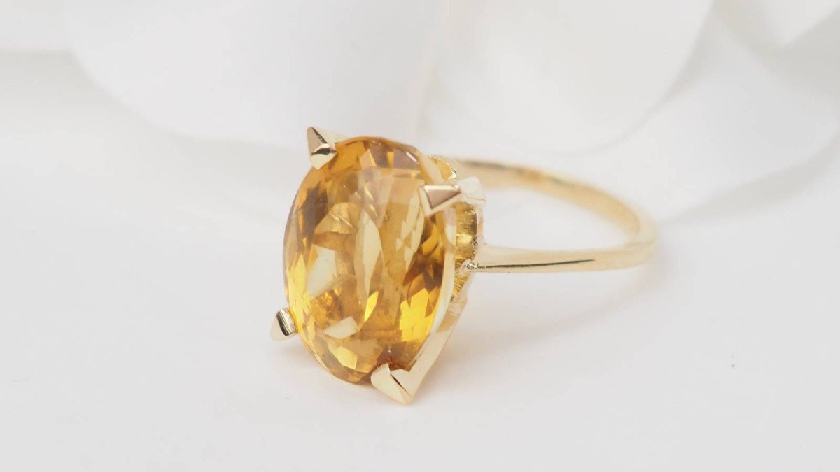 Bague Vintage En Or Jaune Et Citrine-photo-2