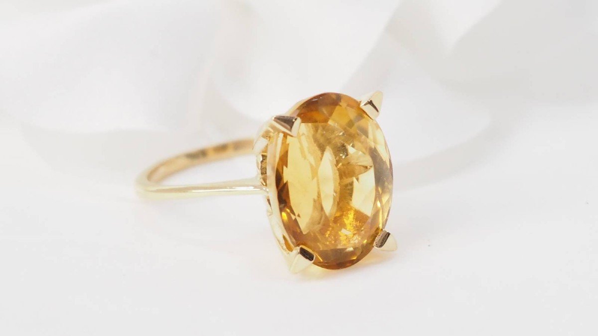 Bague Vintage En Or Jaune Et Citrine-photo-3