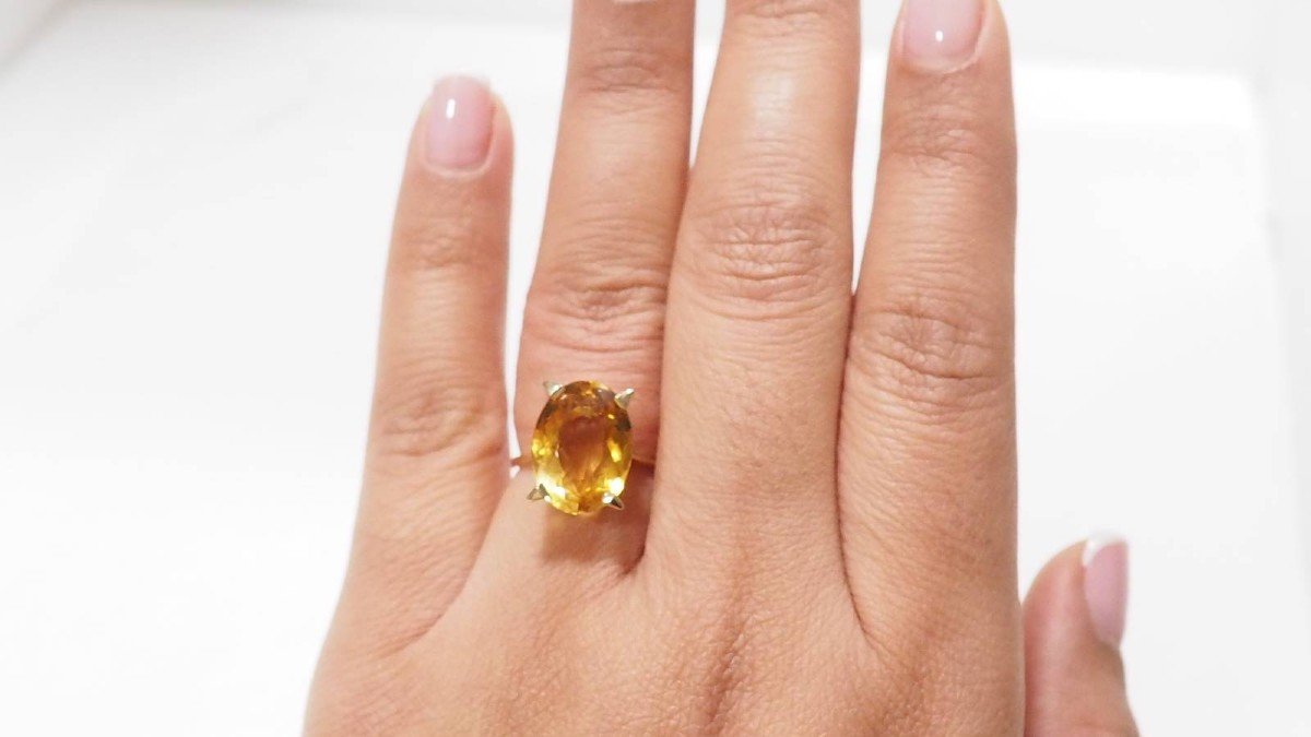 Bague Vintage En Or Jaune Et Citrine-photo-2