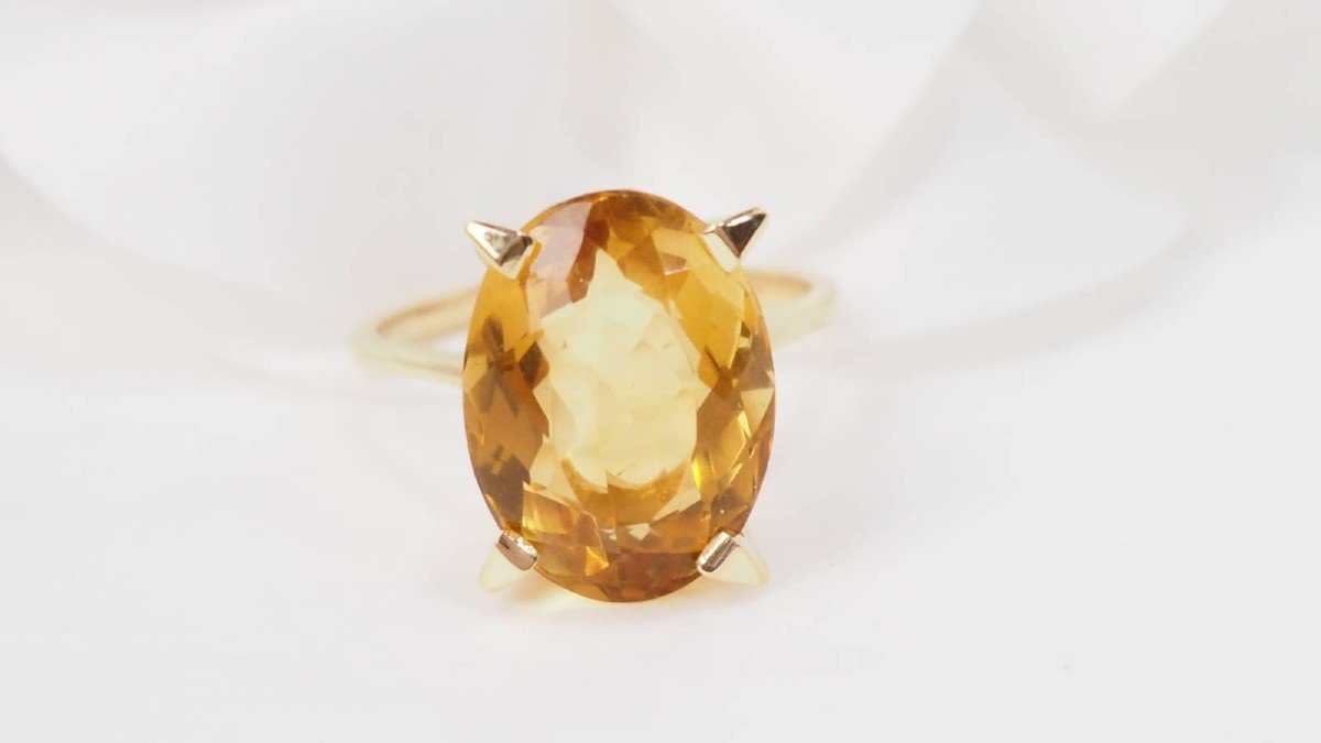 Bague Vintage En Or Jaune Et Citrine