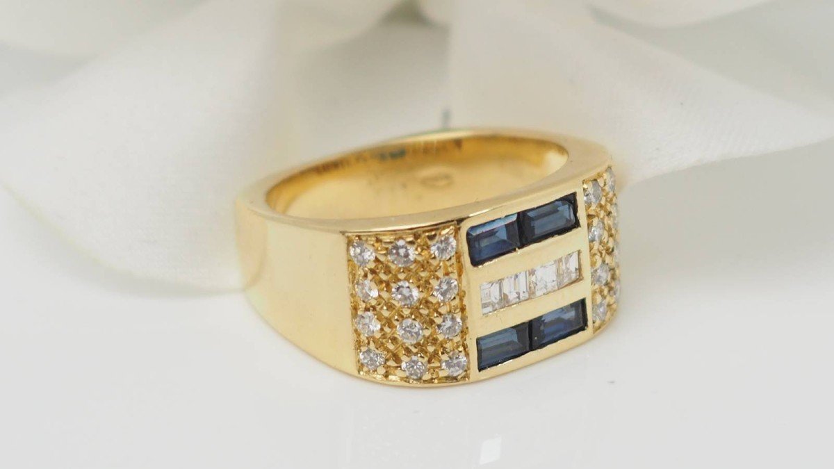 Yellow Gold, Diamond And Sapphire Ring-photo-3