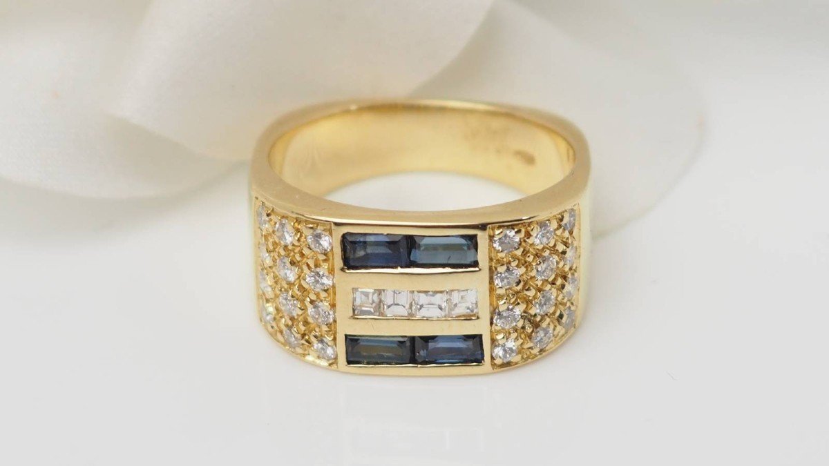 Yellow Gold, Diamond And Sapphire Ring-photo-2