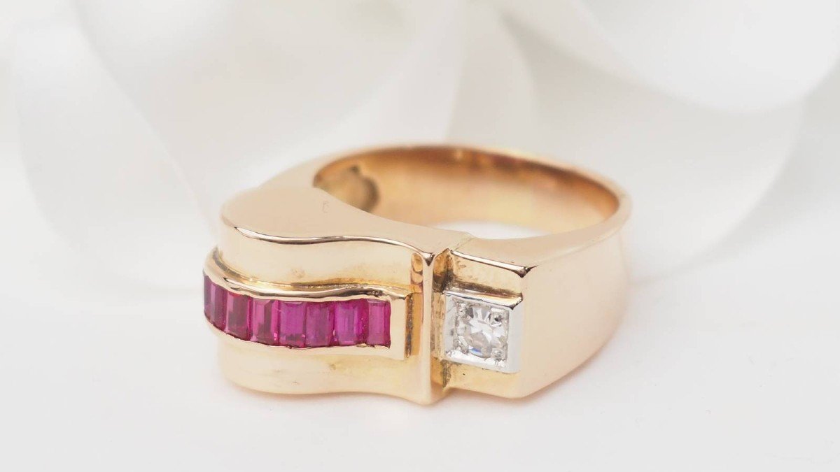 Tank Ring In Rose Gold, Ruby And Diamonds-photo-2