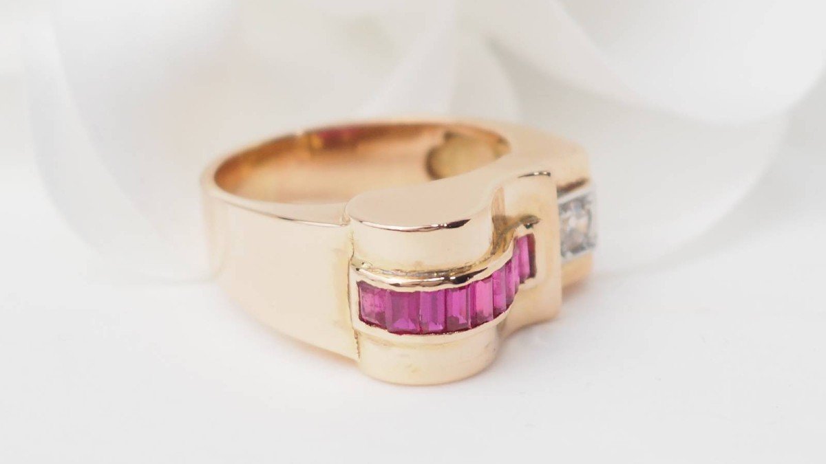 Tank Ring In Rose Gold, Ruby And Diamonds-photo-3