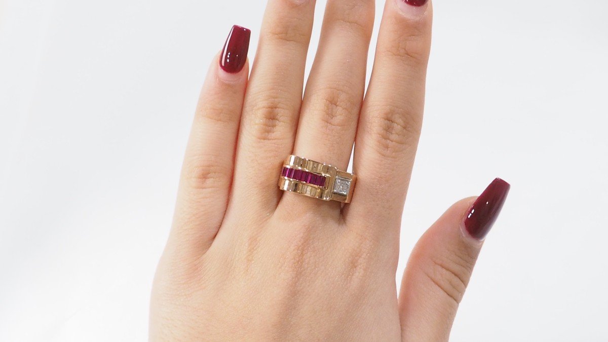 Tank Ring In Rose Gold, Ruby And Diamonds-photo-4