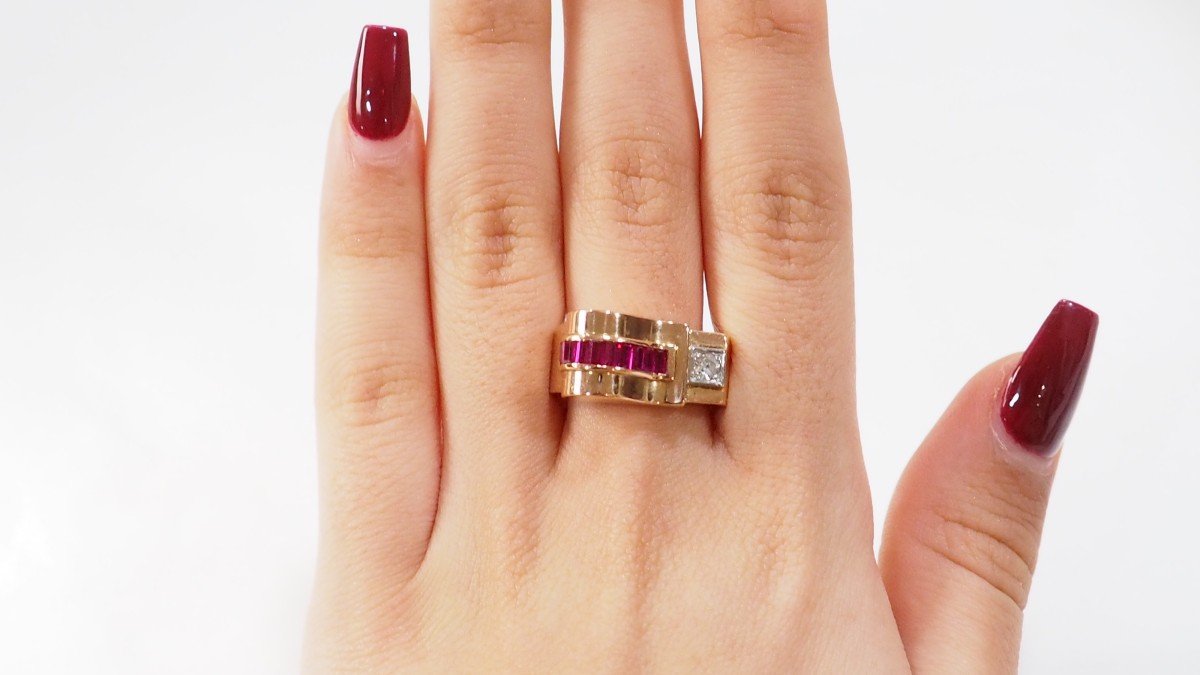 Tank Ring In Rose Gold, Ruby And Diamonds-photo-5