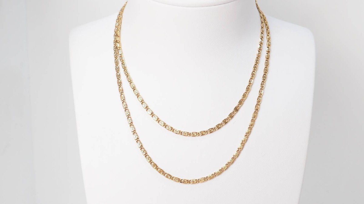 Yellow Gold Flat Mesh Necklace-photo-2