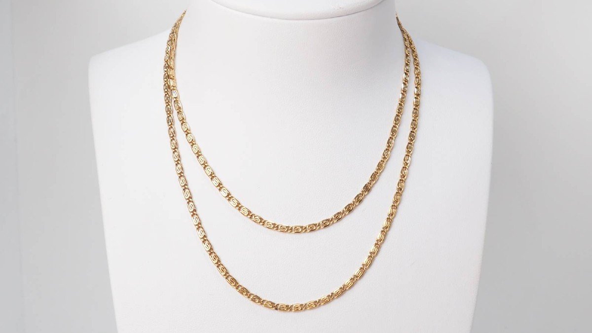 Yellow Gold Flat Mesh Necklace-photo-3