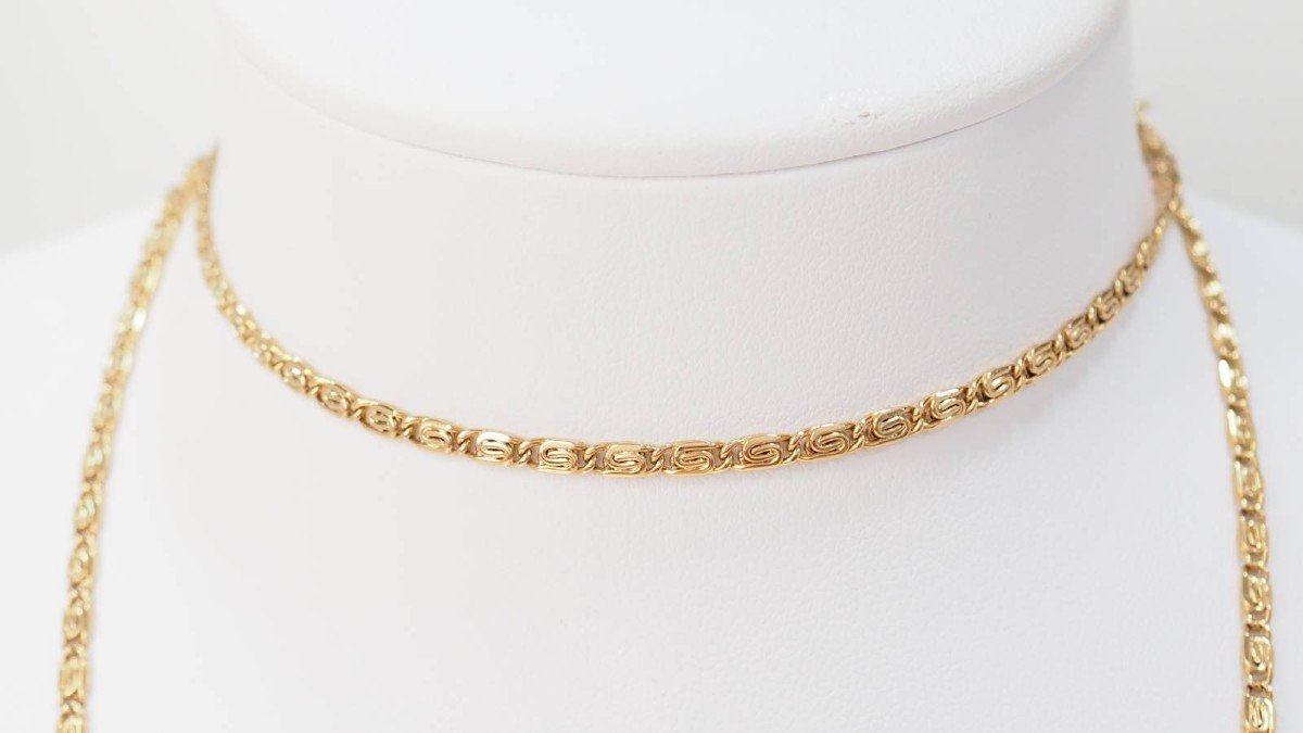 Yellow Gold Flat Mesh Necklace-photo-4