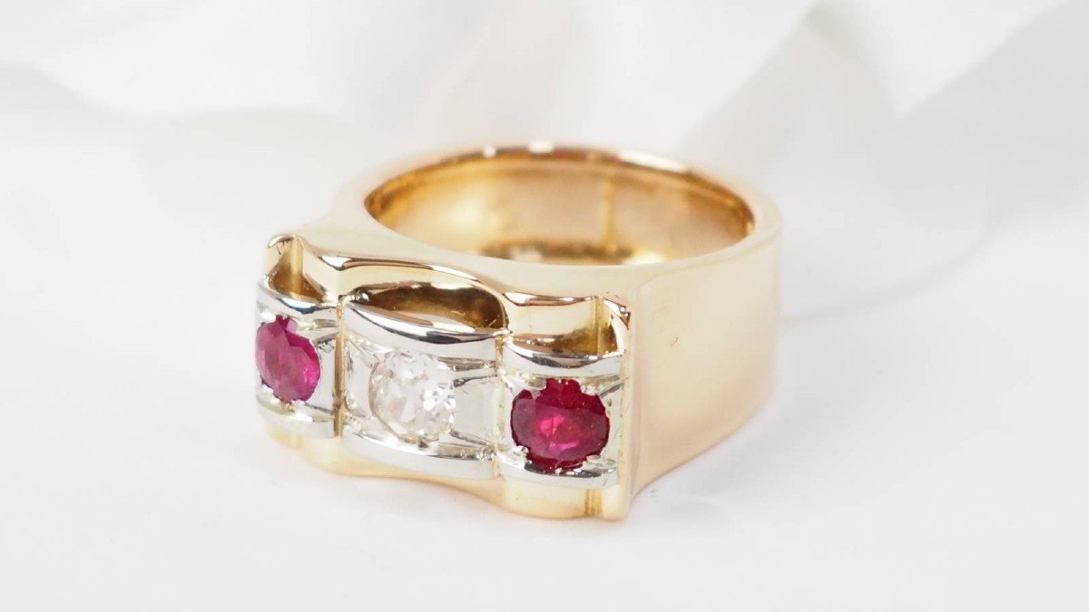 Yellow Gold, Ruby And Diamond Ring-photo-4