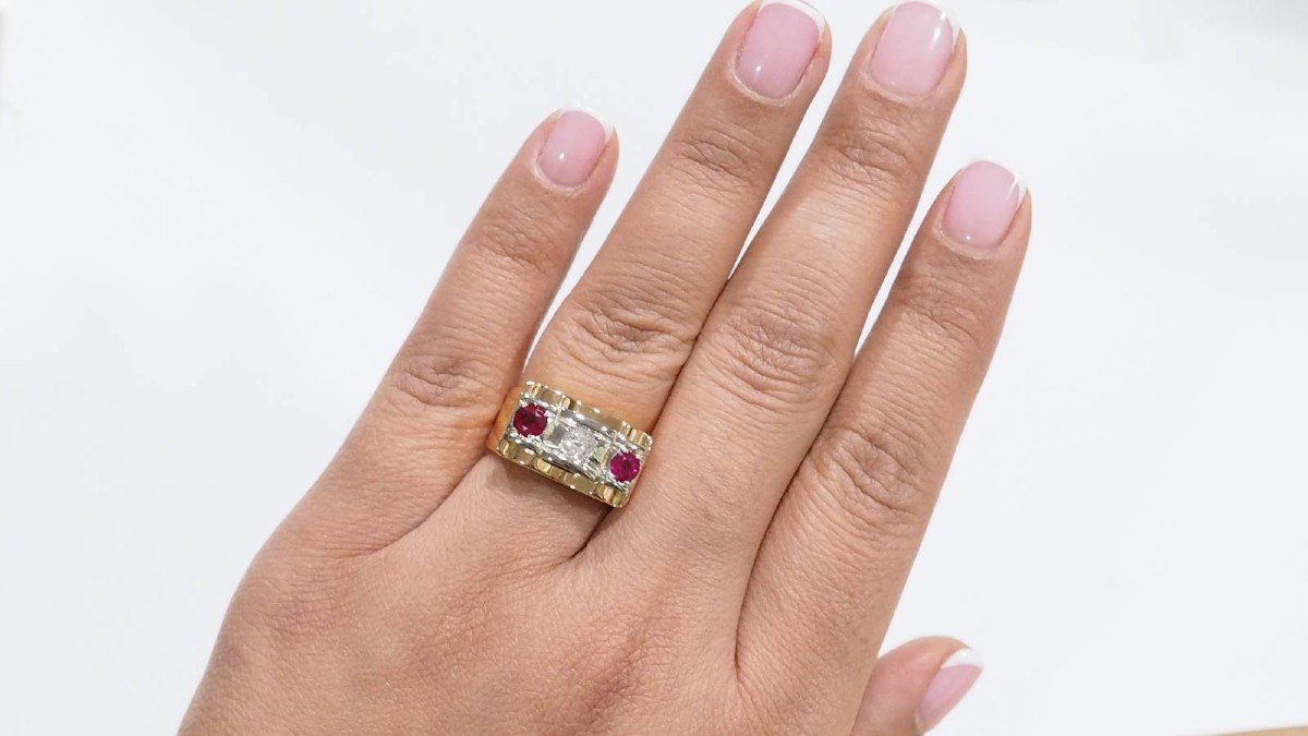 Yellow Gold, Ruby And Diamond Ring-photo-4