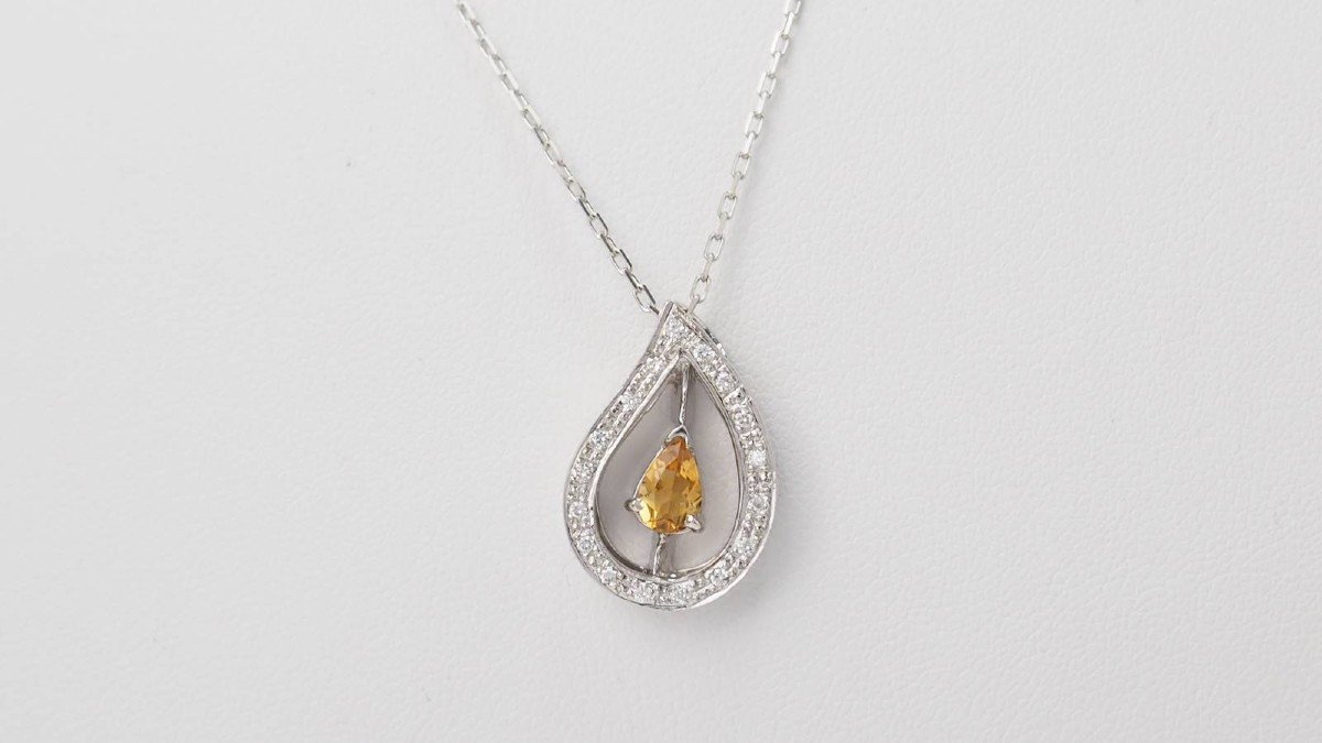 Collier En Or Blanc, Citrine Et Diamants -photo-2