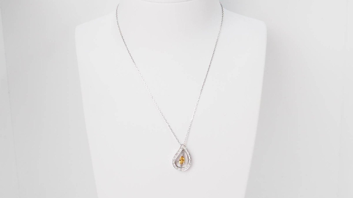 Collier En Or Blanc, Citrine Et Diamants 