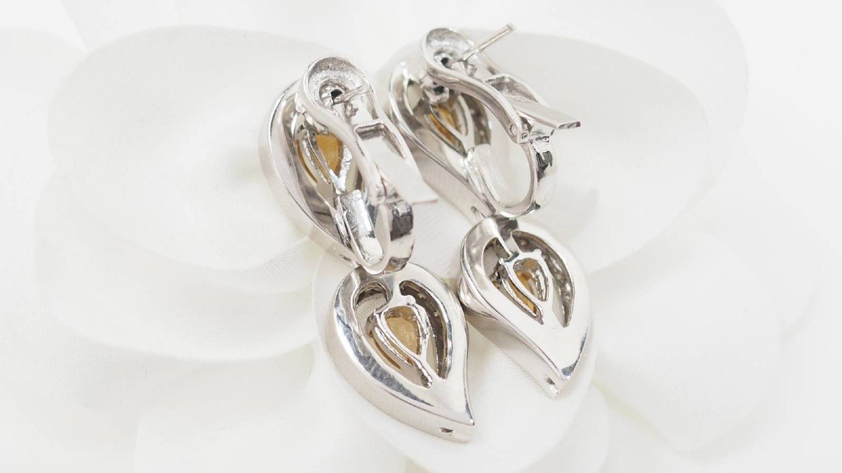 White Gold, Citrine And Diamond Drop Earrings-photo-1