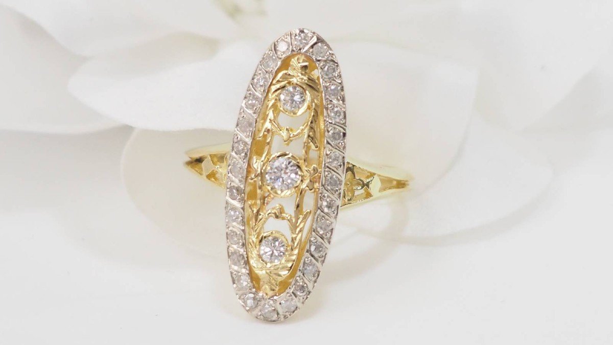 Bague Marquise En Or Bicolore Et Diamants-photo-2