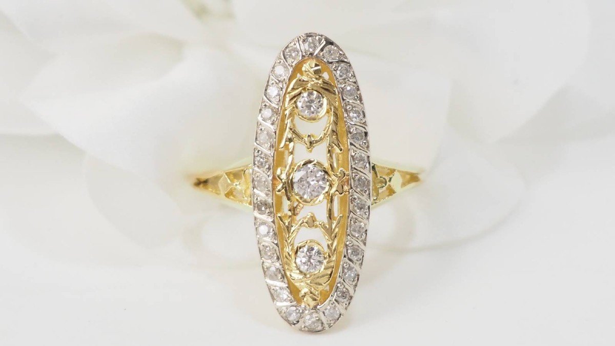 Bague Marquise En Or Bicolore Et Diamants-photo-4