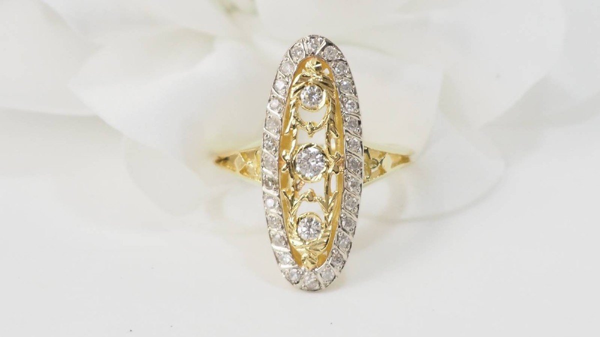 Bague Marquise En Or Bicolore Et Diamants