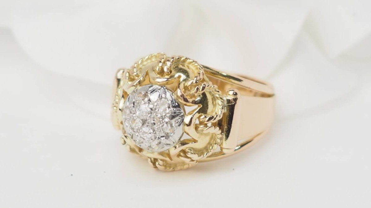 Tank Ring In Yellow Gold And Diamonds-photo-2