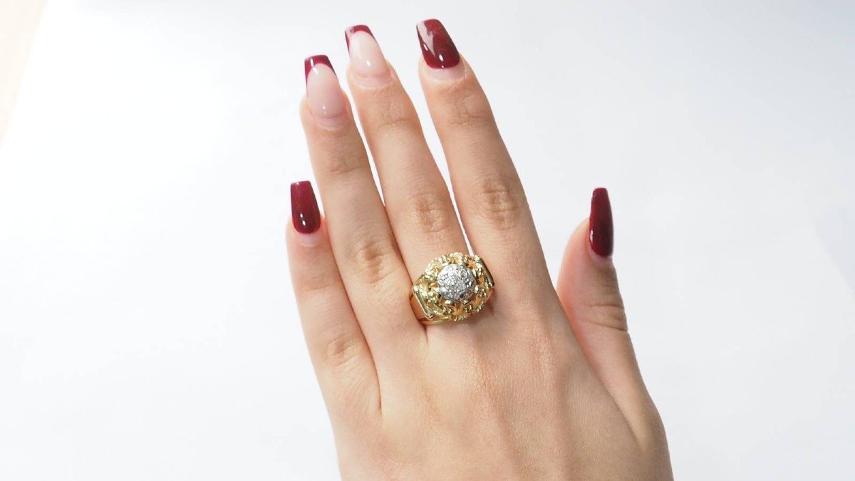 Tank Ring In Yellow Gold And Diamonds-photo-4