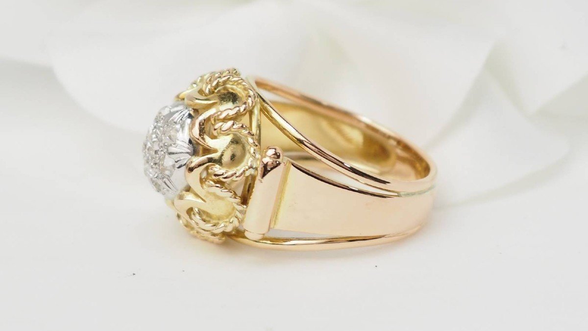 Tank Ring In Yellow Gold And Diamonds-photo-2