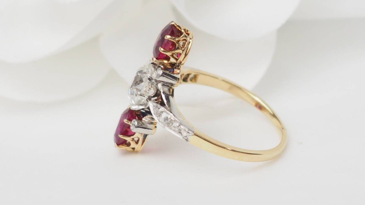 Bague Marquise En Jaune, Rubis Et Diamants-photo-3