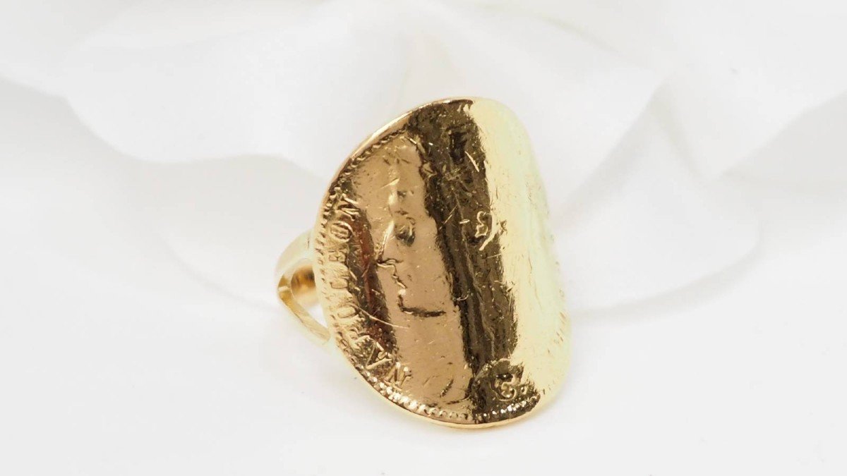 20 Franc Napoleon 1st Coin Ring In Yellow Gold-photo-2