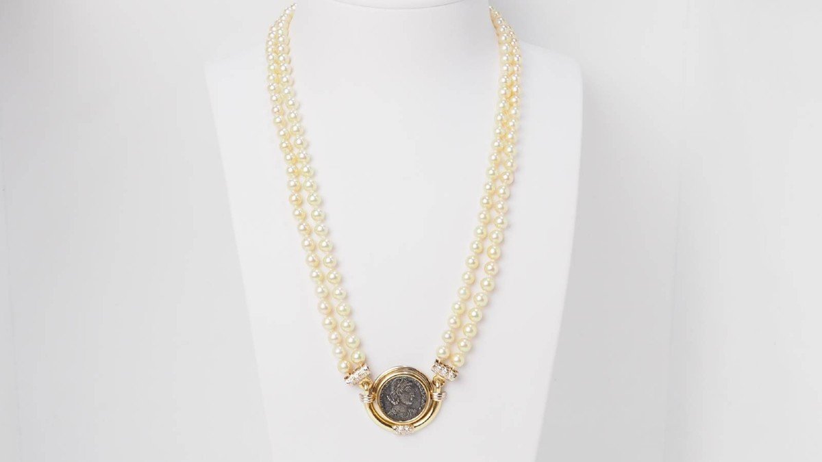 Constance Piece II Necklace, Cultured Pearl And Diamonds In Yellow Gold