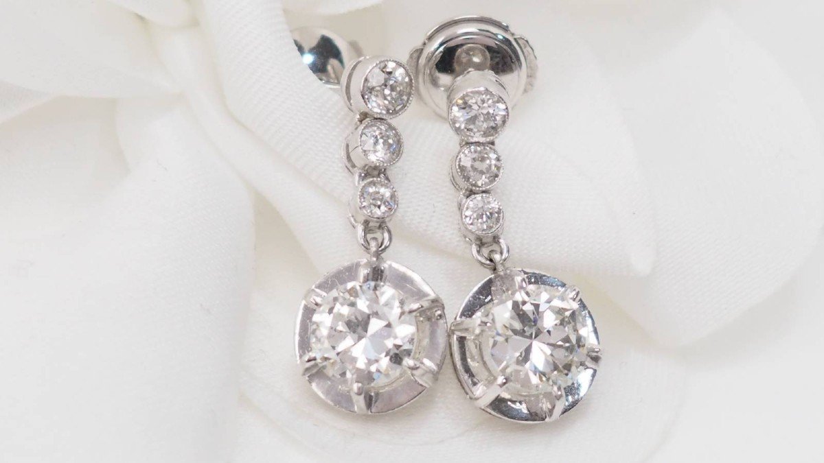 Pair Of Antique Sleepers In White Gold And Diamonds