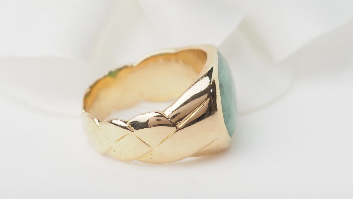 Yellow Gold Signet Ring With Jade Cabochon-photo-4