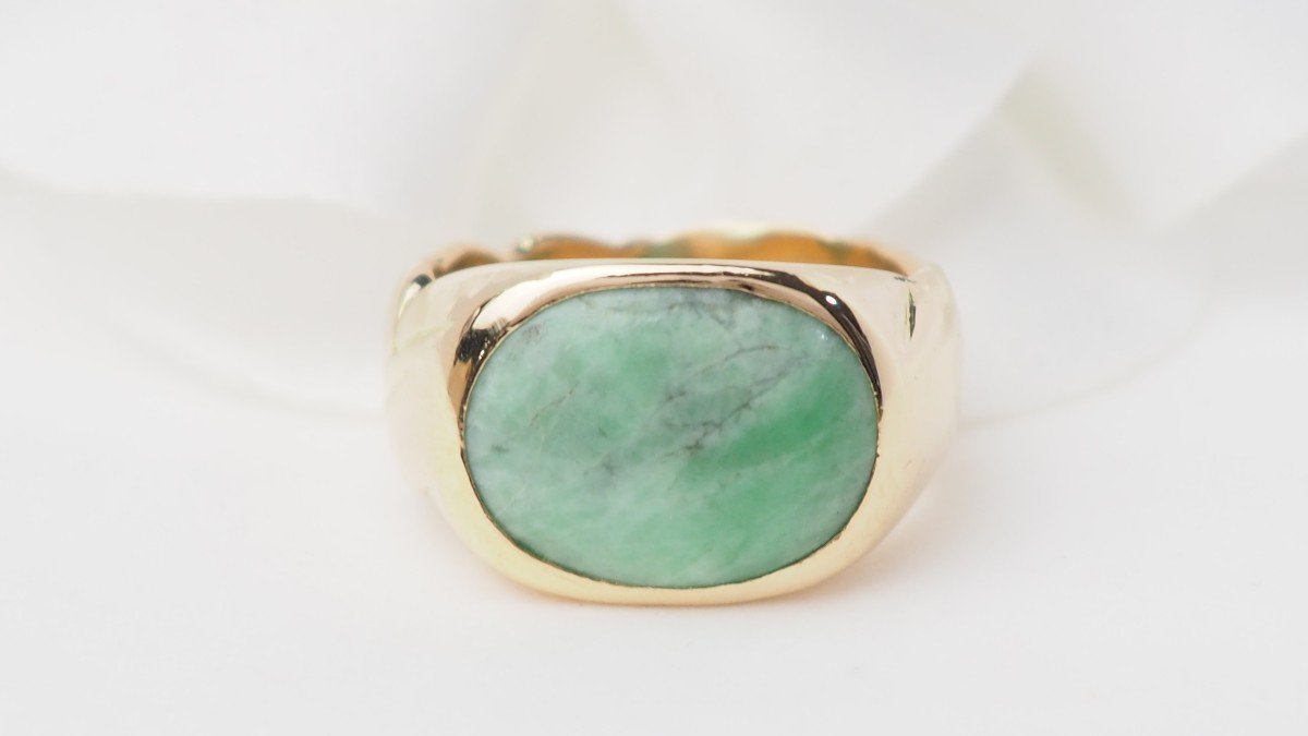 Yellow Gold Signet Ring With Jade Cabochon