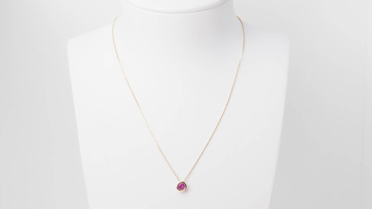 Yellow Gold And Ruby Solitaire Necklace-photo-2