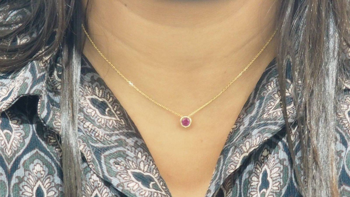 Yellow Gold And Ruby Solitaire Necklace-photo-3