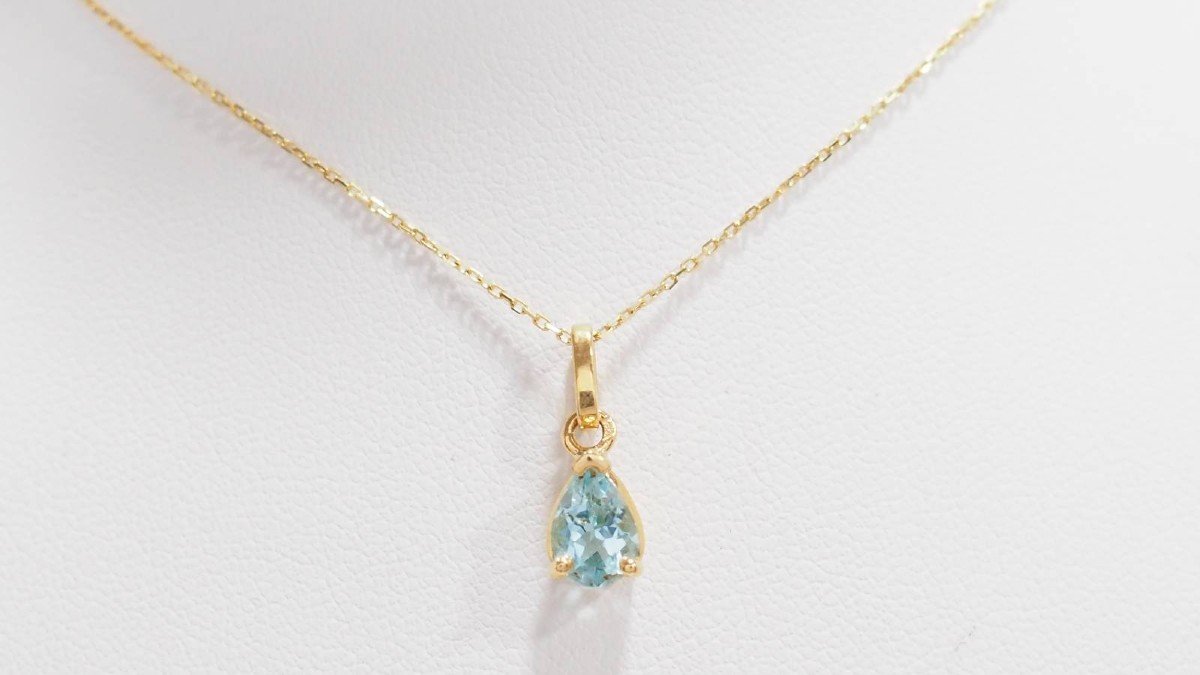 Collier Solitaire En Or Jaune Et Topaze Bleue-photo-2