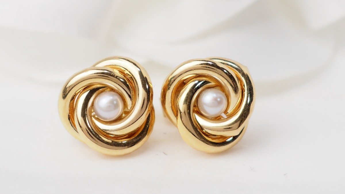 Paire De Boucles d'Oreilles En Or Jaune Et Perle De Culture-photo-3