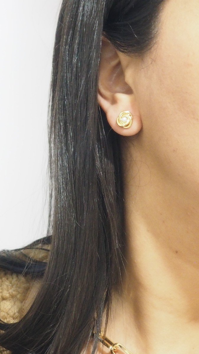 Paire De Boucles d'Oreilles En Or Jaune Et Perle De Culture-photo-4