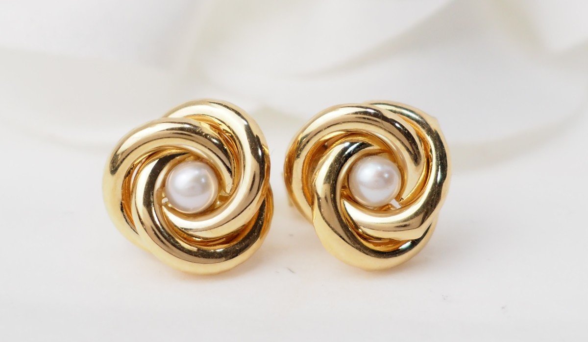 Paire De Boucles d'Oreilles En Or Jaune Et Perle De Culture