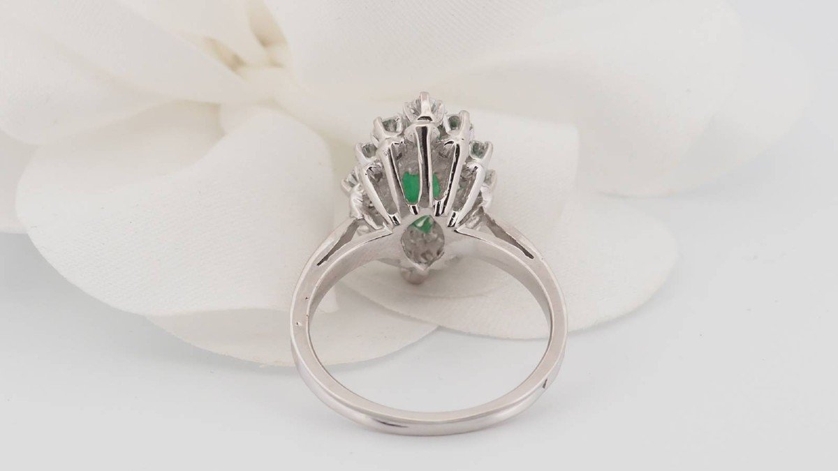 Marquise Ring In White Gold, Emerald And Diamonds-photo-2