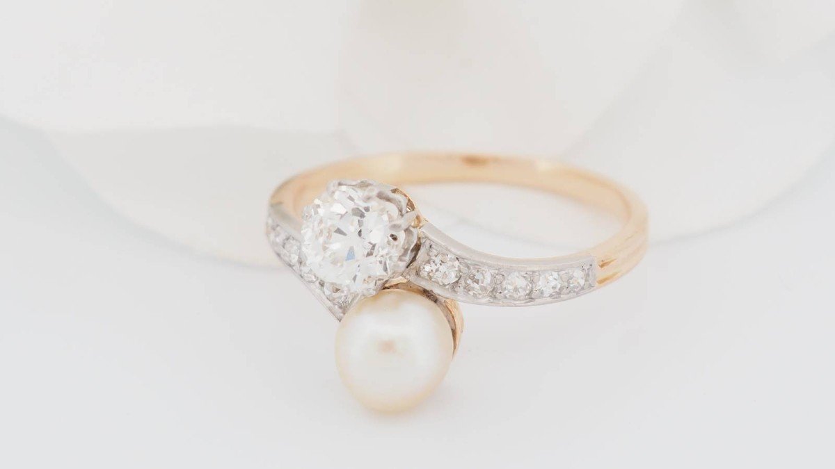 You And Me Ring In 18kt Two-tone Gold, Diamonds And Cultured Pearl-photo-4