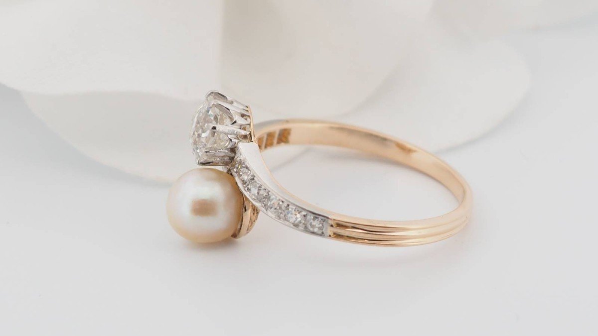 You And Me Ring In 18kt Two-tone Gold, Diamonds And Cultured Pearl-photo-3